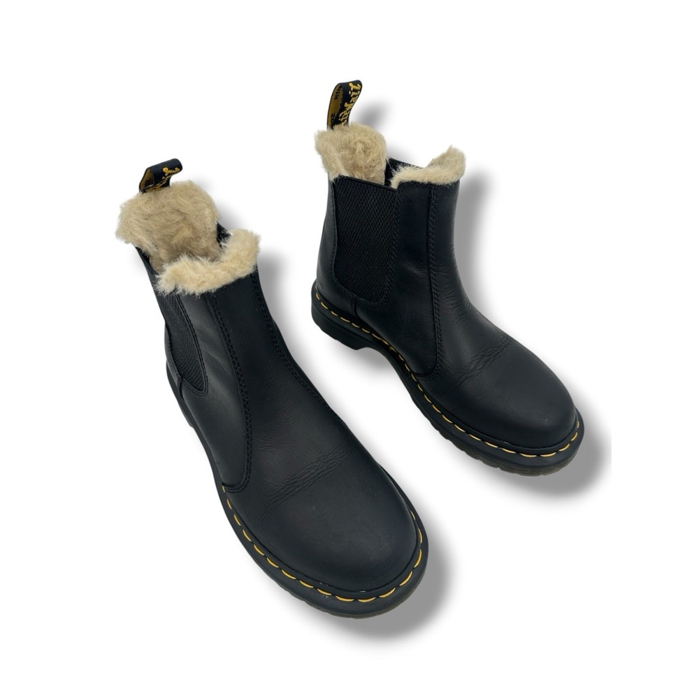 Dr. Martens 2976 Leonore Faux Fur Lined Chelsea Boots Black Leather Womens 7